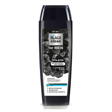 Belita Black Clean sprchový gél pre mužov s aktívnym uhlím pre telo a tvár, 400 ml